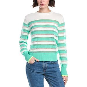 Wispr Womens  Beach Stripe Silk-Blend Sweater, Green